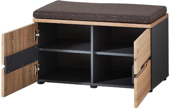 Houten halbank met 1 deur en 2 opbergvakken met beige fluwelen | Leen Bakker