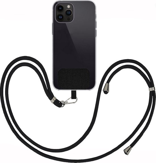 Telefoonkoord Universeel Verstelbaar Telefoon Koord Telefoonkoorden Telefoonketting - 150 cm - Zwart