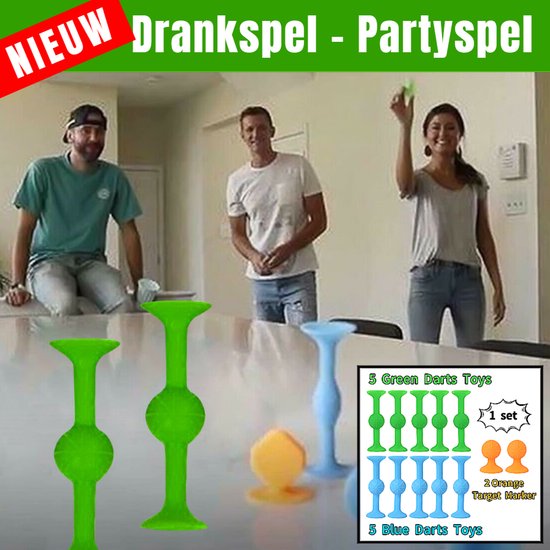 Allernieuwste.nl® NIEUW Drankspel Partyspel Jeu de Darts Incl. Opbergdoos- Sticky Darts Zuignap Gooispel Werpspel Pop Darts Competitie Party Game Actie Spelletje TikTok -- 12 delig