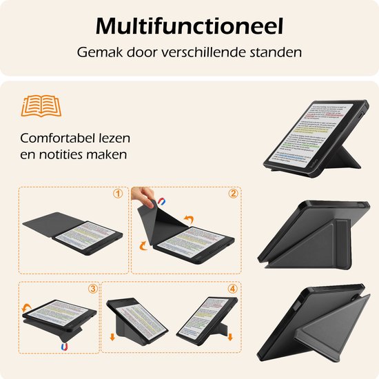 Hoesje Geschikt voor Kobo Libra Colour Hoes Book Case Trifold - Hoes Geschikt voor Kobo Libra Colour Hoesje Book Cover Met Screenprotector - Grijs van Hoesje  — afbeelding 3