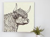 Line art schotse hooglander schilderij | Hooglandse lijnenspel: een artistieke ode aan de Schotse hooglander | Kunst - 30x30 centimeter op Canvas | Foto op Canvas