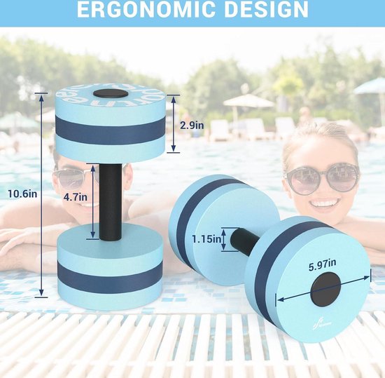 Sportneer Water Weights, Water Weights, Water Dumbbells, Aerobics Training, Set of 2, EVA Foam, Pool Weights, Dumbbell Set, Aqua Fitness, Dumbbell