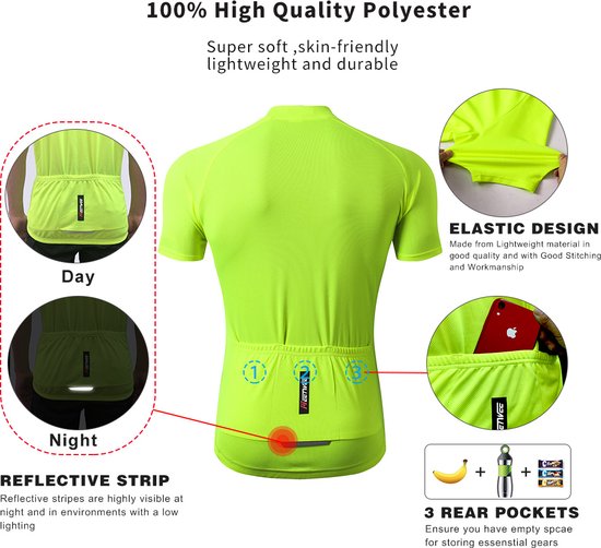 MEETYOO Herenfietsshirts Vochtafvoerend Korte mouwen Snel Fietsshirt Heren - Korte Mouwen - Wielershirt - Cycling ComfortFit Comfort Wielrenshirt Met 3 zakken en reflecterende strips-Groente-XL — afbeelding 2