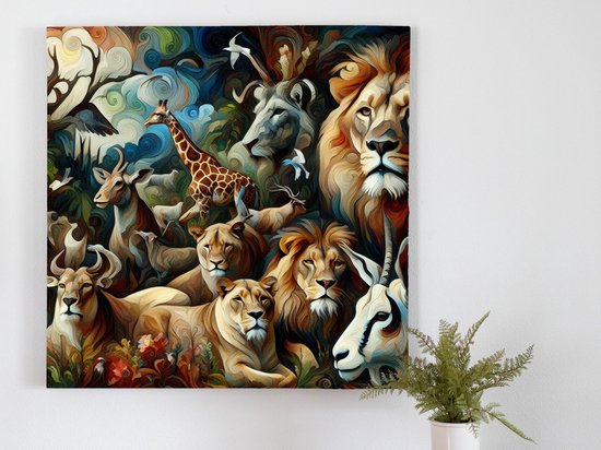 Olieverf dieren schilderij | Levendige penseelstreken vangen de schoonheid van wilde dieren in olieverf | Kunst - 60x60 centimeter op Dibond | Foto op Dibond