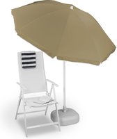Relaxdays parasol met knikarm 180 cm - kantelbare strandparasol - ronde tuinparasol balkon - Taupé