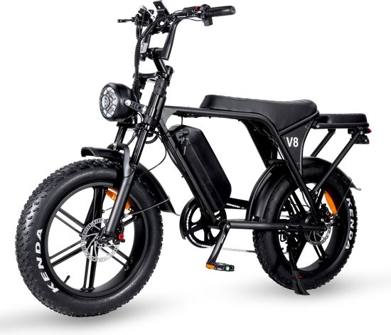 Ouxi V8 3.0 - Fatbike - 250Watt - Max. 25 km/u - 20” banden 7 versnellingen met alarm + Achterzitje + Voetsteuntjes + - Zwart