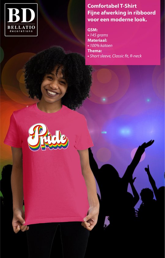 T-shirt Gay Pride Bellatio Decorations pour femme - pride - rose fuchsia - arc-en-ciel - LHBTI XS