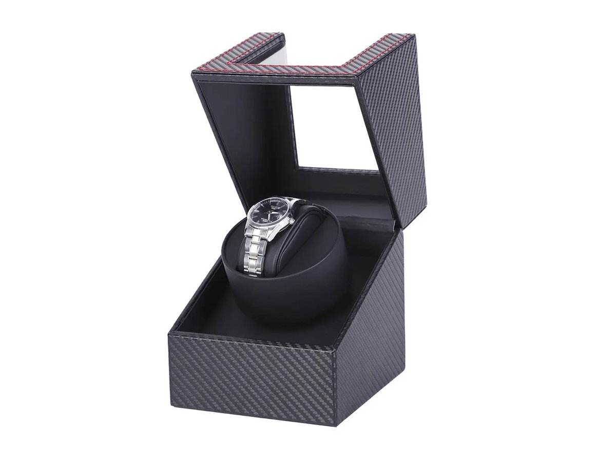 Luxe Horloge Opwinder - Watch Winder Box - Automatische Horloge - Voor 1 Horloge - Ferrari- Zwart-Carbon