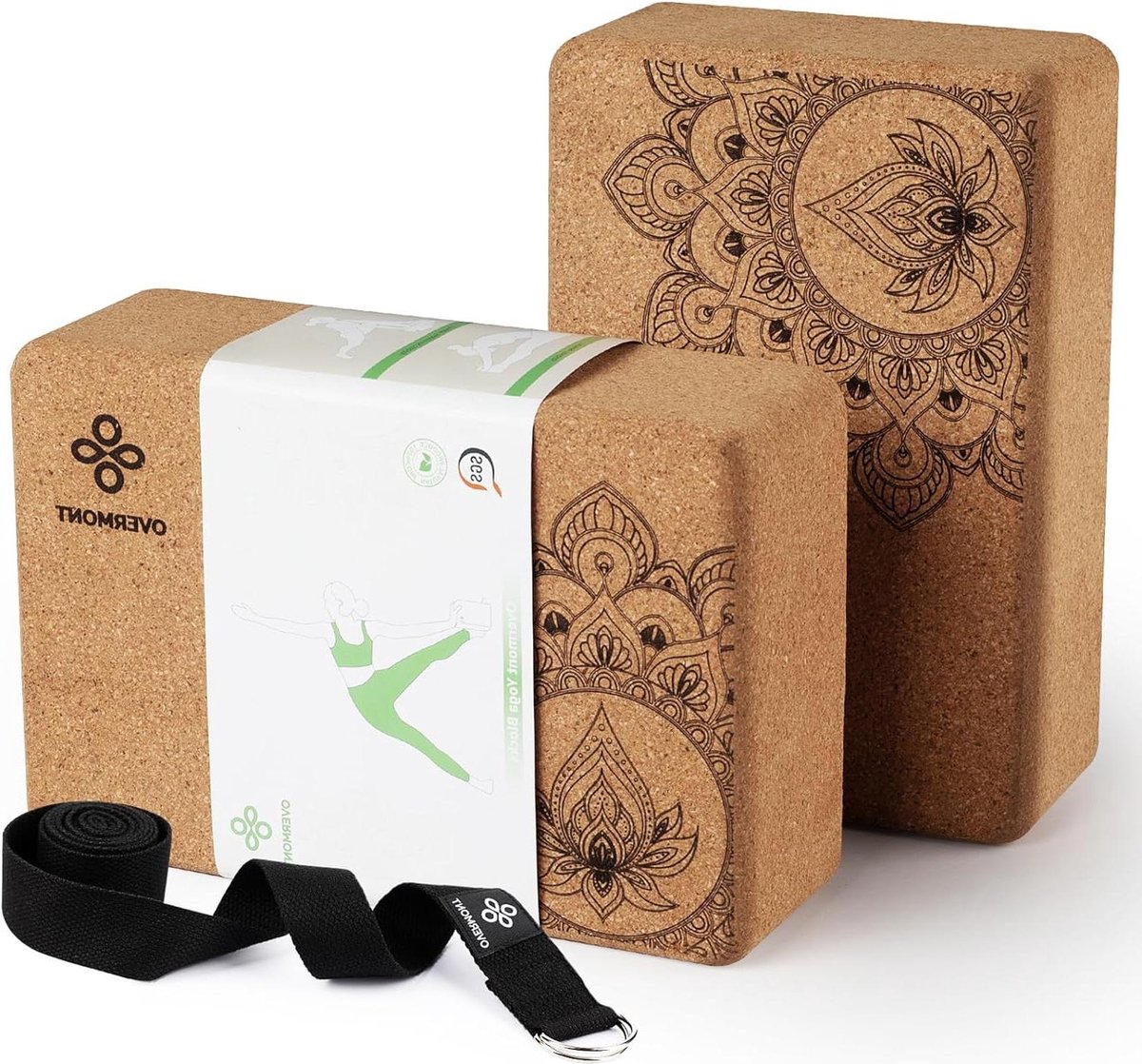 Yogablokken kurk set van 2 - voor yoga pilates algemene fitness en stretching - 23 x 15 x 76 cm yoga block wood