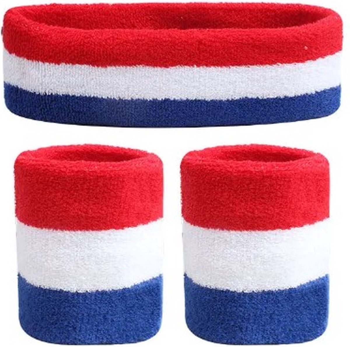 New Age Devi - Holland Zweetbandjes set - Rood / Wit / Blauw - Acrylic - One Size - Hoofdband en Polsbandjes - EK - Koningsdag - WK - Oranje - Nederlands Elftal Kampioens Feest