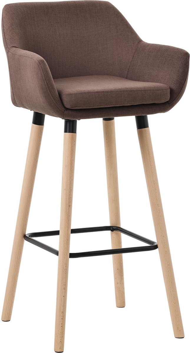CLP Grant Barkruk - Met rugleuning - Voetsteun - houten frame - tot 150 kg belastbaar - Stof - koffie/natura