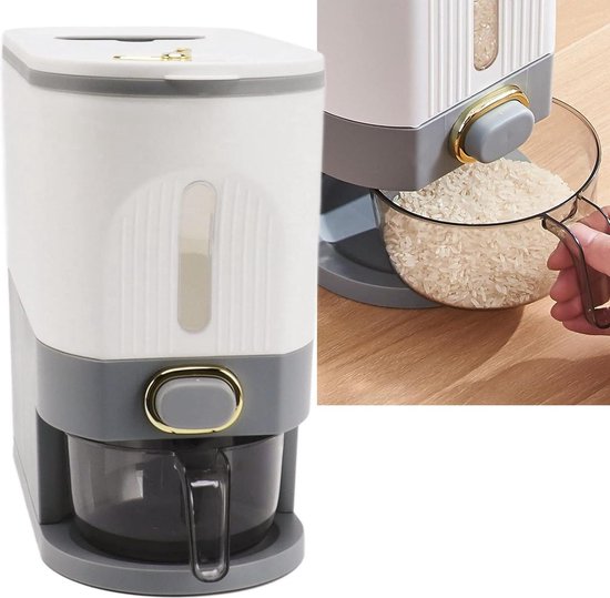 Rijst Dispenser 6 Grid Wandmontage Rijst Opslag Voedsel Dispenser Keuken Rijst Opslag Container Rijst Opslag Tank Rijst Dispenser 10kg Verzegelde Graan Container Opbergdoos Voor Granen, Snacks, Bonen