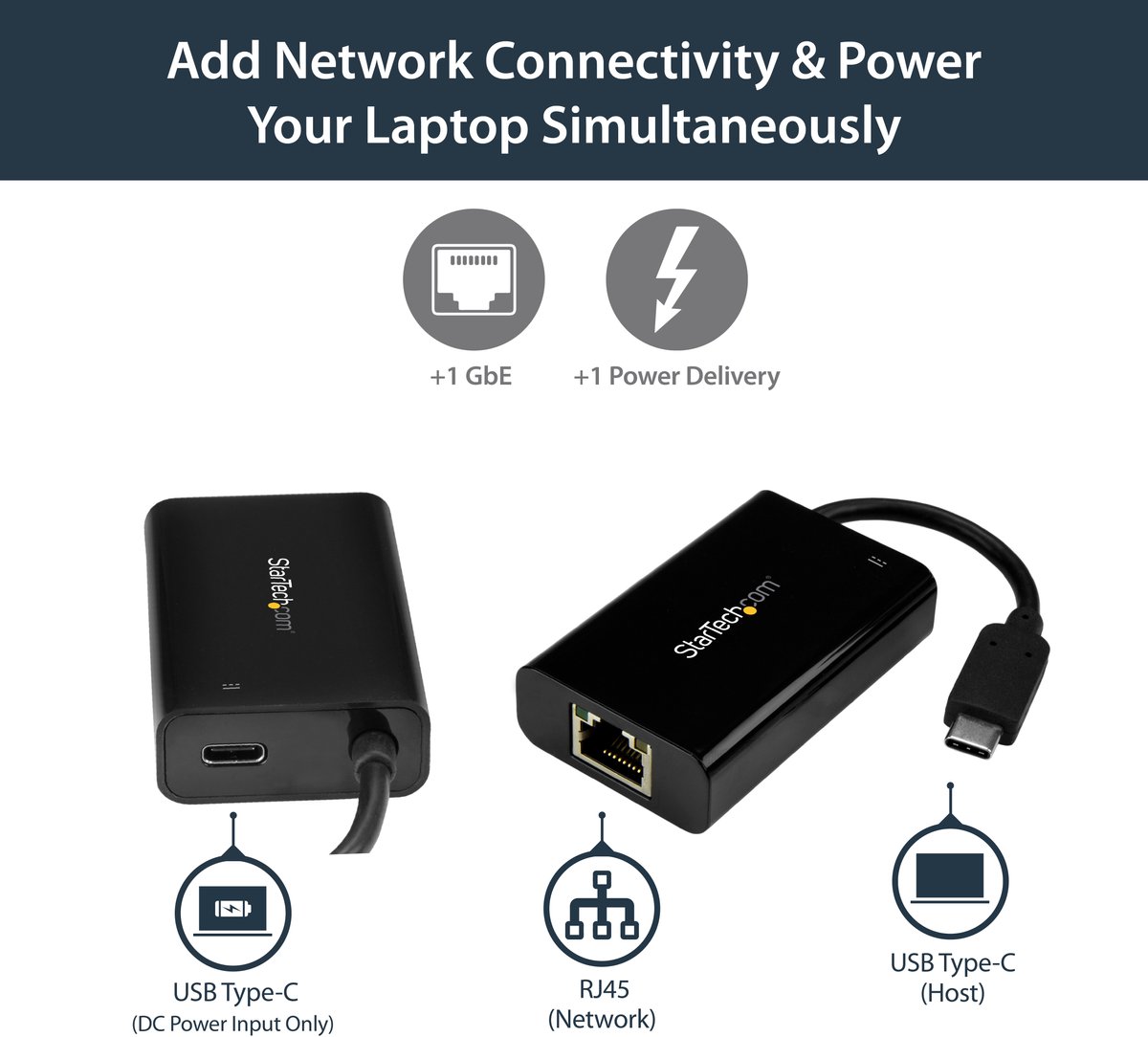 Network Adaptor USB C Startech US1GC30PD Gigabit Ethernet Black