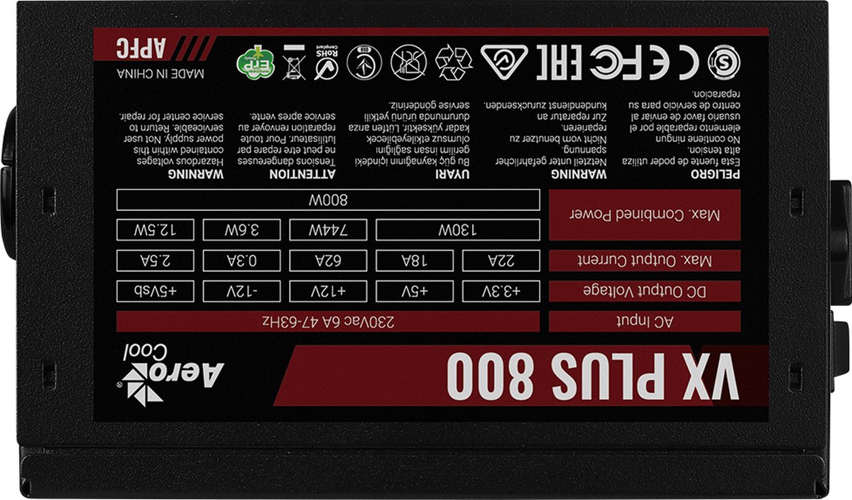 Aerocool Vx Plus 800 Power Supply Unit 800 W 20+4 Pin Atx Atx Zwart voeding - afbeelding 3