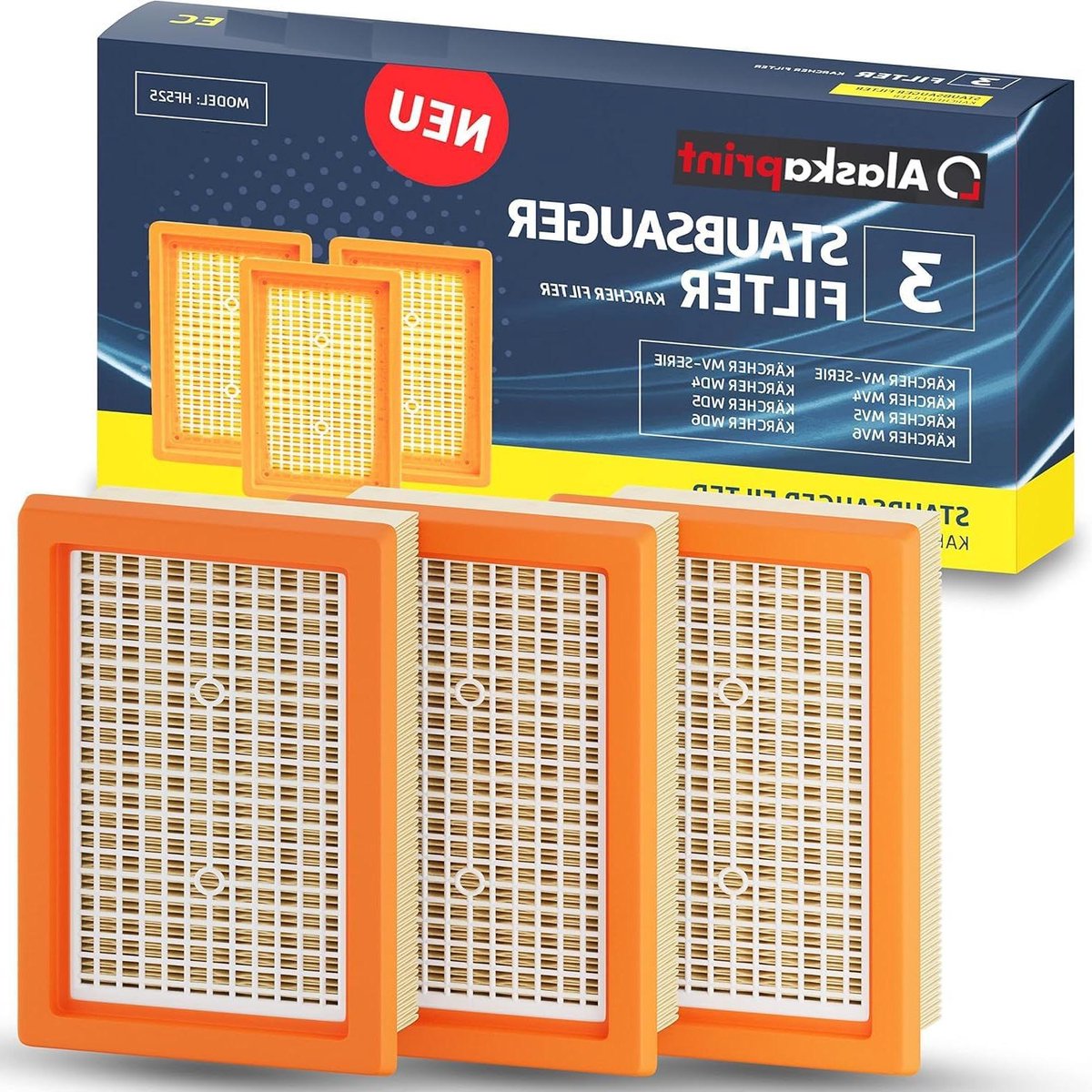 Filter geschikt voor Kärcher stofzuiger WD5 WD4 WD6 MV4 MV5 en MV6 - platte vouwfilter - fijnstof - geuren