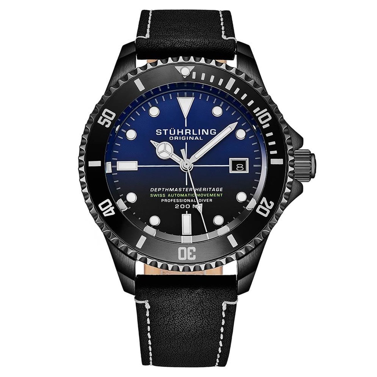 Stührling - Swiss Automatic Depthmaster Heritage 883H 42mm - Horloge Heren - Horloges voor Mannen - Waterdicht 200m - Draaiende Bezel en Lumière Markeringen