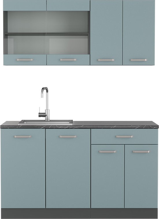 Vicco Eenpersoonskeuken Anthrazit-Gold Landhaus 140 cm , WB Eik, Fame