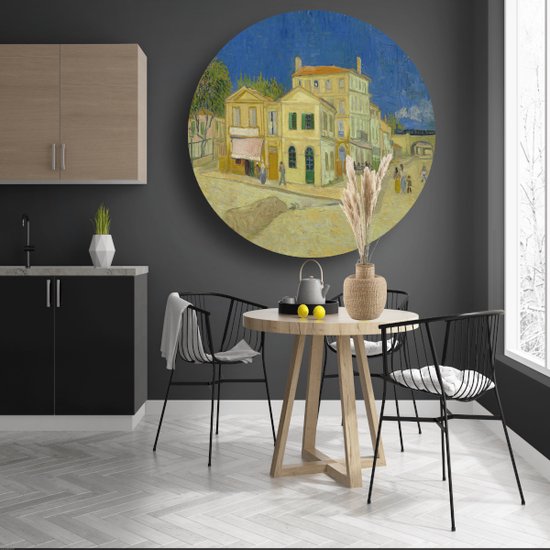 La Maison Yellow - Cercle mural Vincent van Gogh - Décoration murale Bâtiments ronde - Architecture murale échelle - Décoration murale rurale - Décoration murale ronde - Décoration murale maison cercle forex 100x100 cm