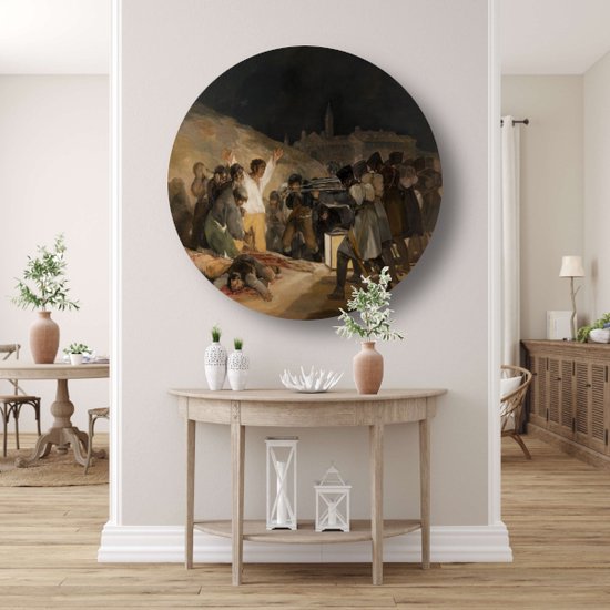 De Derde mei 1808 - Francisco Goya wanddecoratie rond - Executie schilderij rond - Wandschalen Oude meesters - Woonkamer decoratie industrieel - Wandschaal - Muurkunst muurcirkel forex 100x100 cm