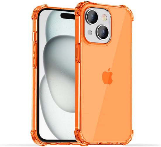 Oranje transparant telefoonhoesje met verstevigde hoeken, om een iPhone.