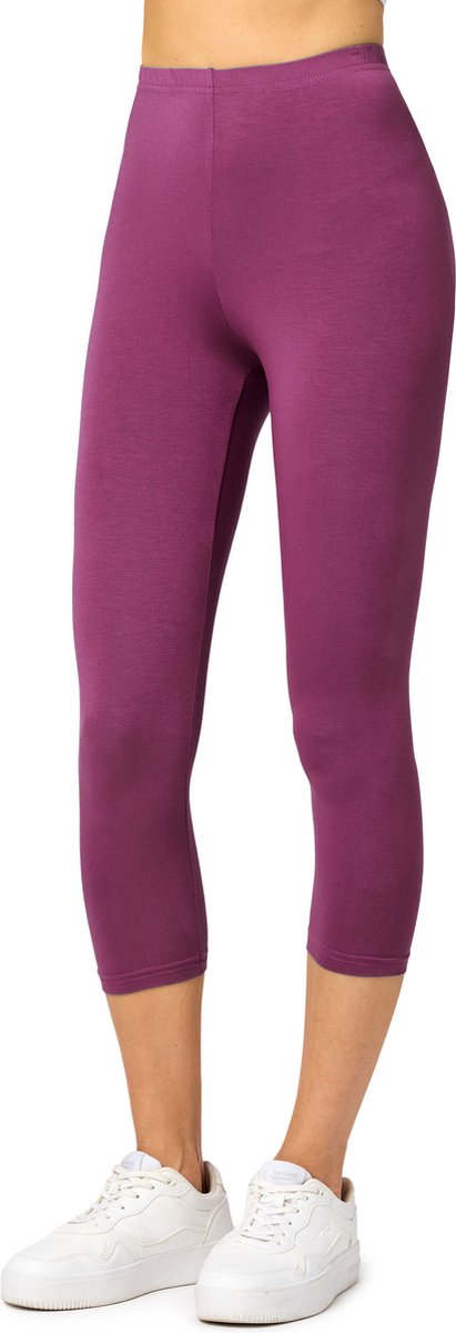 Merry Style MS-MS10-144-LE Dames Capri Leggings - Sport - Vrijetijdsbroek - 3/4 Lengte - Viscose - Sporbroek - Yogabroek - Wijnrood - XL