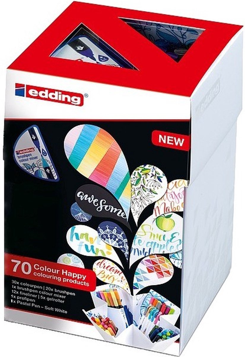 edding Colour Happy Big Box - Set van 70 verschillende soorten stiften - handlettering, inkleuren en creativiteit op papier - met unieke kleurmixer 190 kleuren mogelijk - ideaal als cadeau - — afbeelding 9