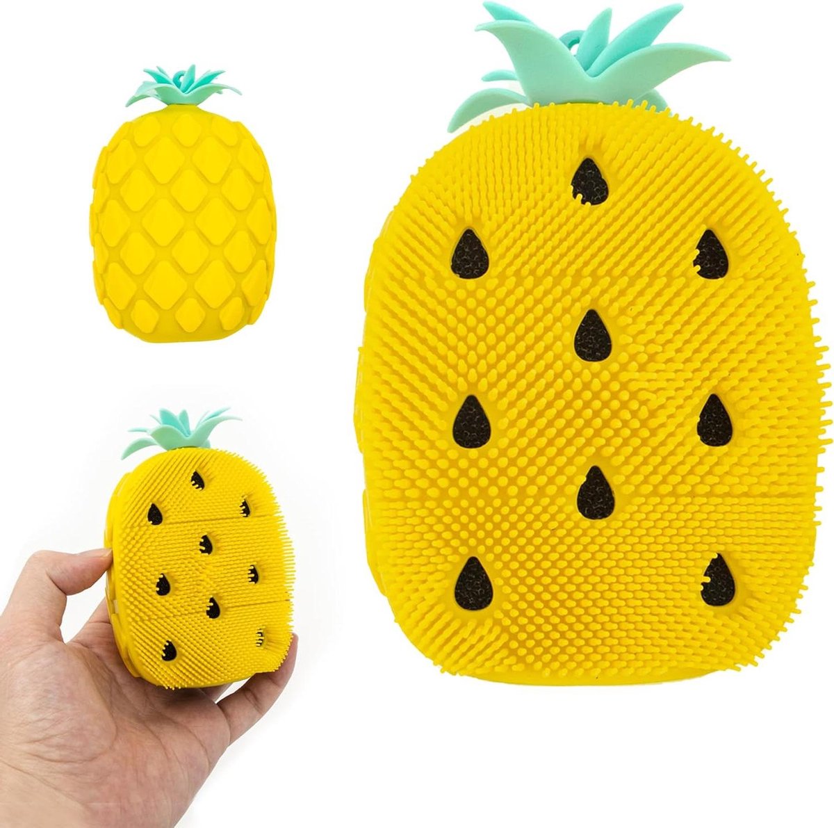 Goedkoopste Siliconen lichaamsborstel badborstel met massagefunctie - ananasvormig - baddouche bodywash en shampooborstel - peeling en massage spons - schuimt goed - eenvoudig te reinigen