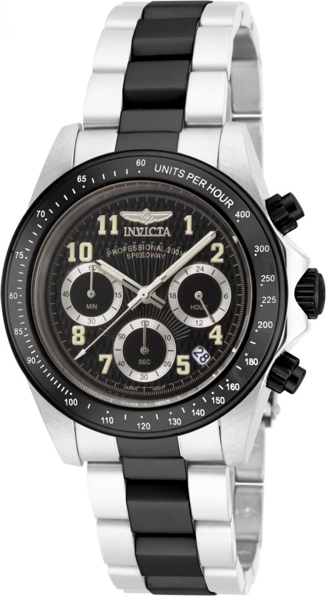 Invicta Speedway 17031 Heren Horloge - Waterdicht - Analoog - Quartz Uurwerk - Roestvrij Staal met zwarte Wijzerplaat - 39mm