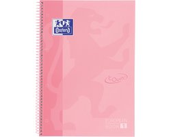 Oxford School Europeanbook - notitieboek - gekleurde rand - A4+ - lijn - 80 vel - 4 gaats - hardcover - pastel roze