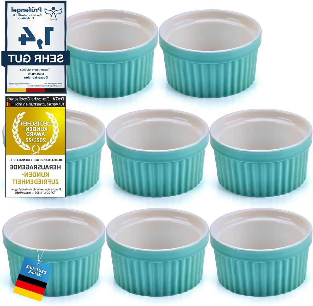 Dessert Bowls Creme Brulee Soufflé Moulds - Set van 8 - 170 ml - Turquoise