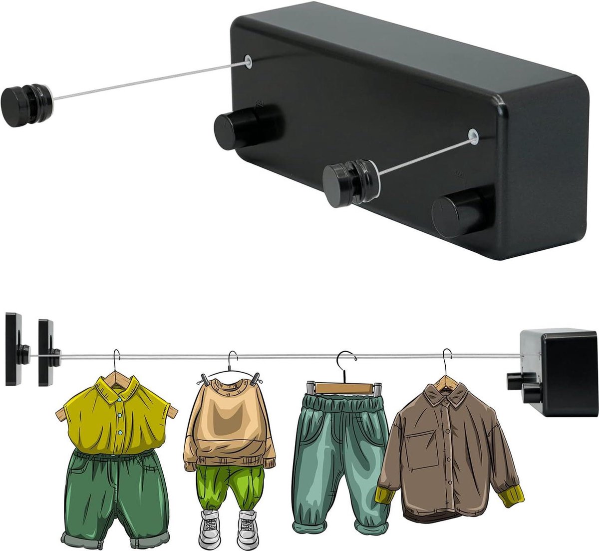 Goedkoopste 42 meter uittrekbare waslijn wanddroger - roestvrijstalen kabel droogrek - voor balkon slaapkamer en woning - zwart