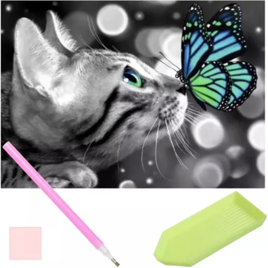 Foto: Diamond painting set poes vlinder malatec 30x40 cm kado tip 