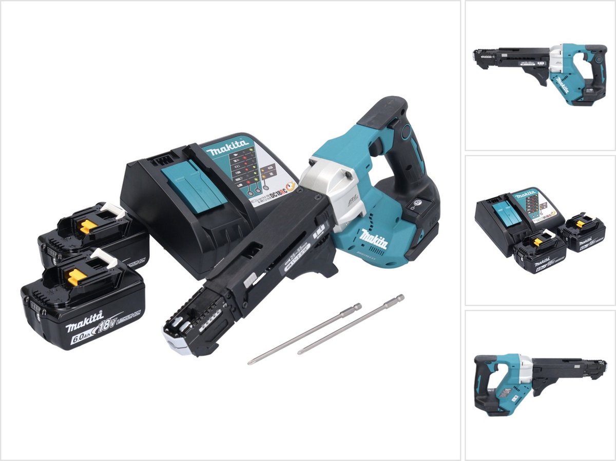Makita DFR 551 RG accu-magazijnschroevendraaier 18 V 25 - 55 mm borstelloos + 2x accu 6,0 Ah + oplader