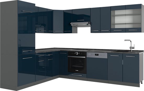 Ovenombouwkast Fame-Line Donkerblauw hoogglans 60 cm , WB Antraciet Vicco | Donkerblauw hoogglans | Kookfornuiskast 60 cm, WB antraciet | 406673140703306