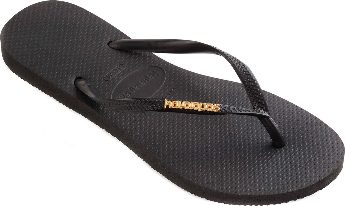Havaianas Slim Logo Metallic Slippers - Zwart - Goud