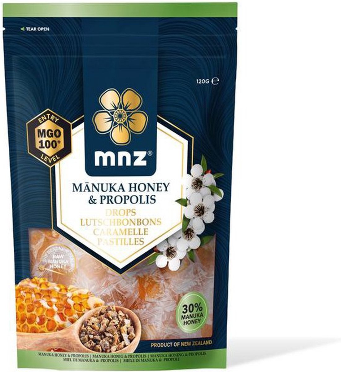 Manuka New Zealand Manuka honing MGO 100+ pastilles propolis 120 gram
