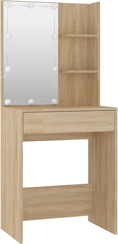Kaptafel met verlichte spiegel voor kleine slaapkamer - mini-make-up kaptafel voor slaapkamer, compacte make-upset met verlichting, witte make- uptafel