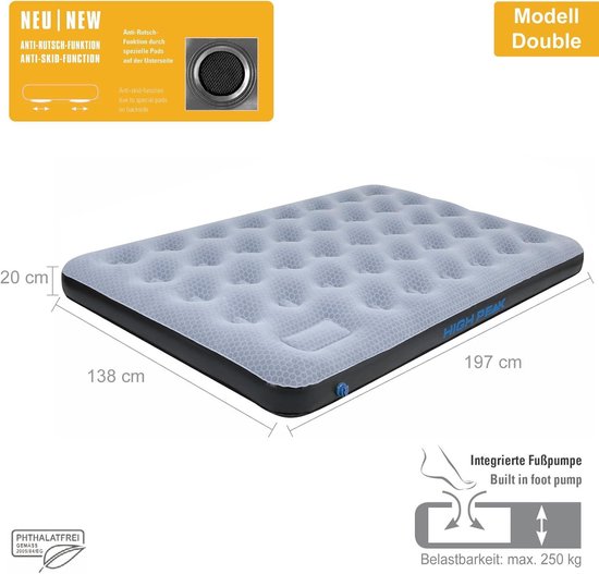 Unisex Air Mattress with Integrated Foot Pump- High Peak - Non-Slip Function - Breathable - Indoor and Outdoor Use van High Peak — afbeelding 2
