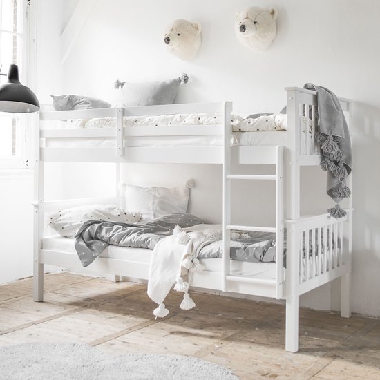 Foto: Stapelbed voor kinderen 200x90 cm deelbaar stapelbed eenvoudig om te bouwen tot 2 losse bedden robuuste constructie met hoogwaardige materialen incl lattenbodem en veiligheidsgecertificeerd een veilige keuze voor jouw kleintjes wit