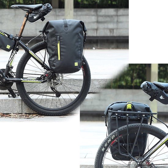 Rhinowalk Fietstas, bagagedragertas, waterdicht, fietstas voor bagagedrager, zadeltas, schoudertas, laptopbagagedrager, professionele fietsaccessoires, 6 liter, zwart