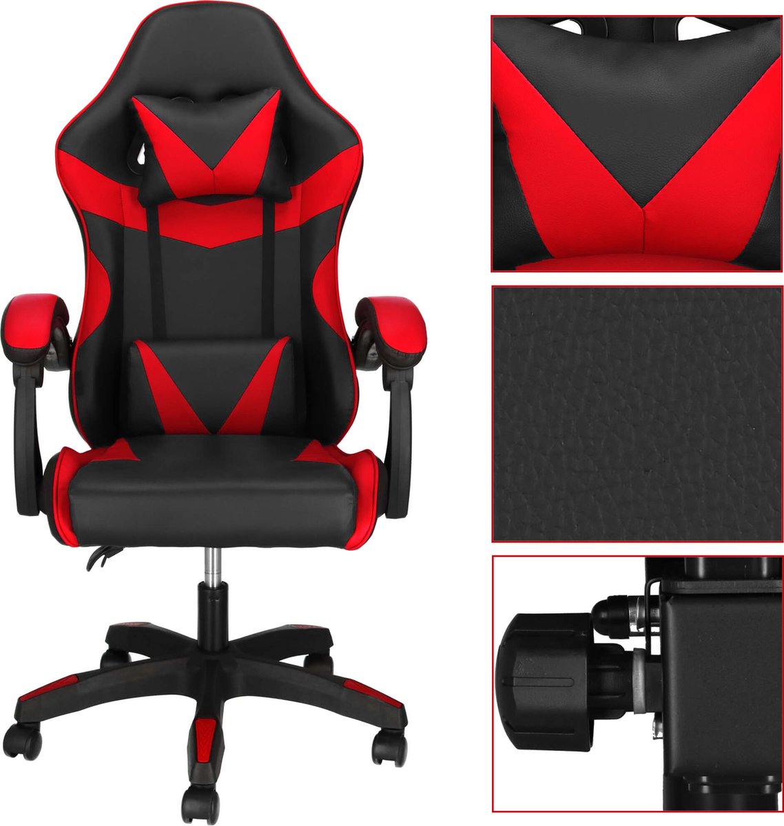 Afbeelding 2 van Springos Gamestoel - Gaming Stoel - Ergonomische Bureaustoel - Game stoel - Verstelbaar - Gaming Chair - Rood/Zwart
