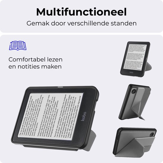 Hoesje Geschikt voor Kobo Clara BW Hoesje Luxe Bescherm Case Trifold Met Screenprotector - Hoes Geschikt voor Kobo Clara BW Hoes Book Cover - Grijs van Hoesje  — afbeelding 4