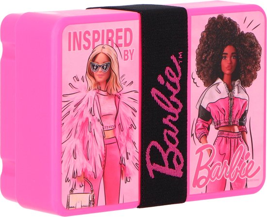 Lunchbox broodtrommel Barbie roze kunststof voor school. — afbeelding 5