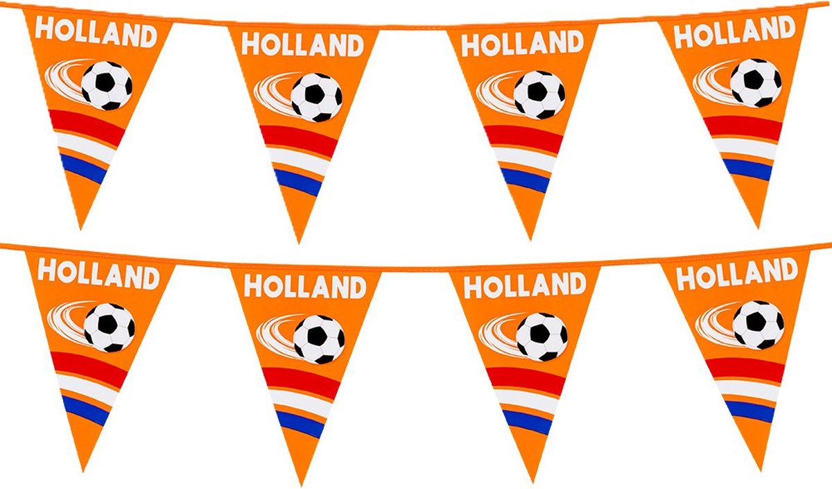 Boland Vlaggenlijn feestslinger - 2x - oranje/holland met voetbal - 6 meter - 15 vlaggen - kunststof