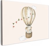 Peinture sur toile 120x80 cm - Décoration murale chambre enfant Montgolfière - Éléphant - Aquarelle - Beige - Animaux - Décoration murale chambre bébé - Décoration chambre garçon et fille - Accessoires Bébé - Peintures