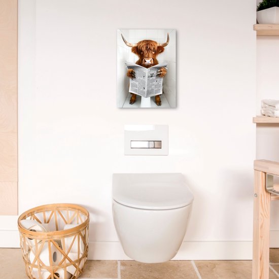 Peinture sur toile 30x40 cm - Décoration murale salle de bain Highlander écossais - Animal - Journal - Toilettes - Décoration murale murale WC - Accessoires décoratifs - Décoration murale Toilettes - Peintures sur toile