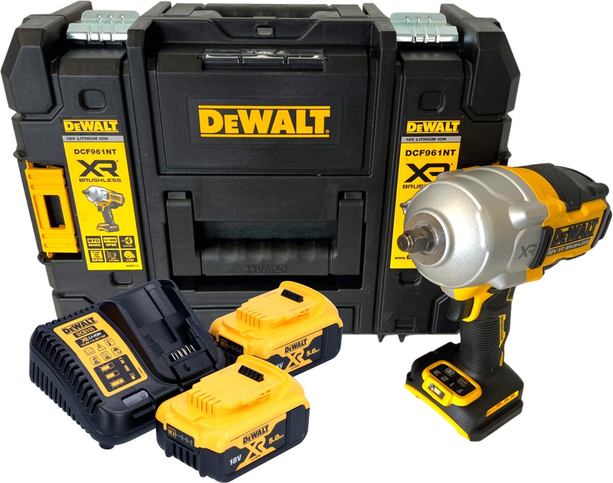 DeWalt DCF 961 P2T accu-slagmoersleutel 18 V 1632 Nm 1/2" borstelloos + 2x accu 5,0 Ah + oplader + TSTAK