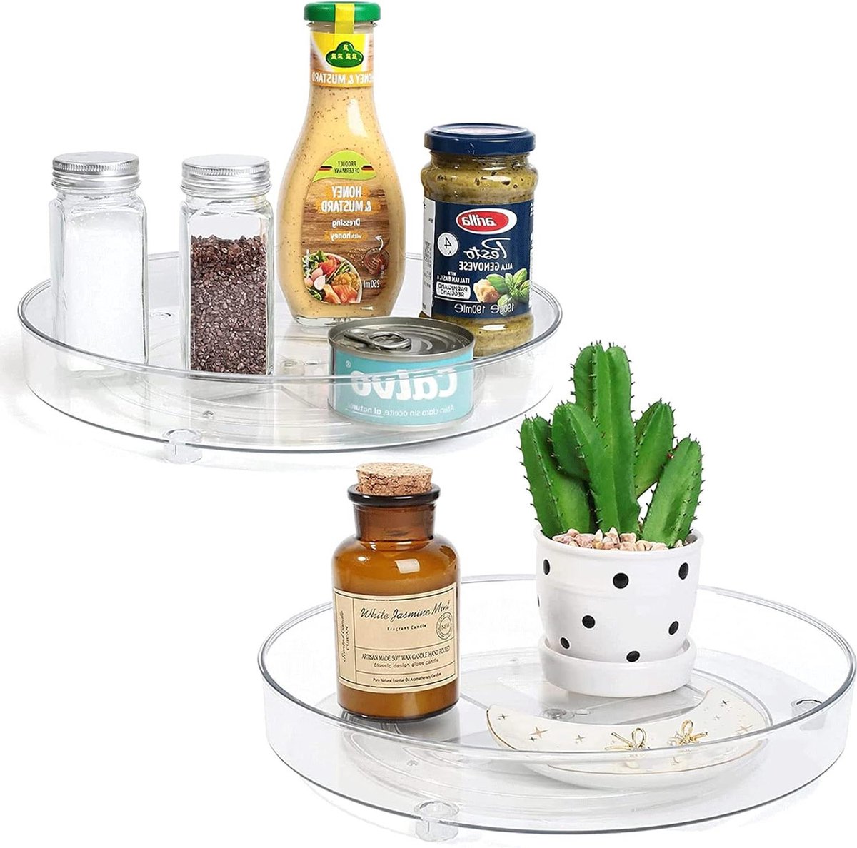 2 stuks draaiplateausorganizer 360° draaiplateau voor keuken en koelkast kruidenhouder draaibare organizer keuken eetkamer kast dressoir 27 cm 23 cm Organizer for Sink