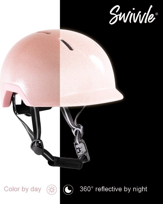 Casque de vélo réfléchissant Swivvle® - Adapté au vélo électrique - Casque réflecteur 360° en Rosy Pink - Casque Mips avec certificat NTA8776 - taille S (51-54 cm) - modèle Sirius