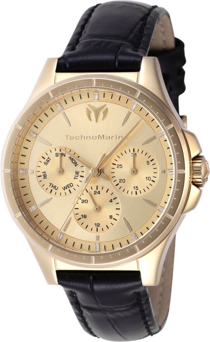 TechnoMarine MoonSun TM-822060 Dames Horloge - Waterdicht - Analoog - Quartz Uurwerk - Roestvrij Staal met gouden Wijzerplaat - 36mm